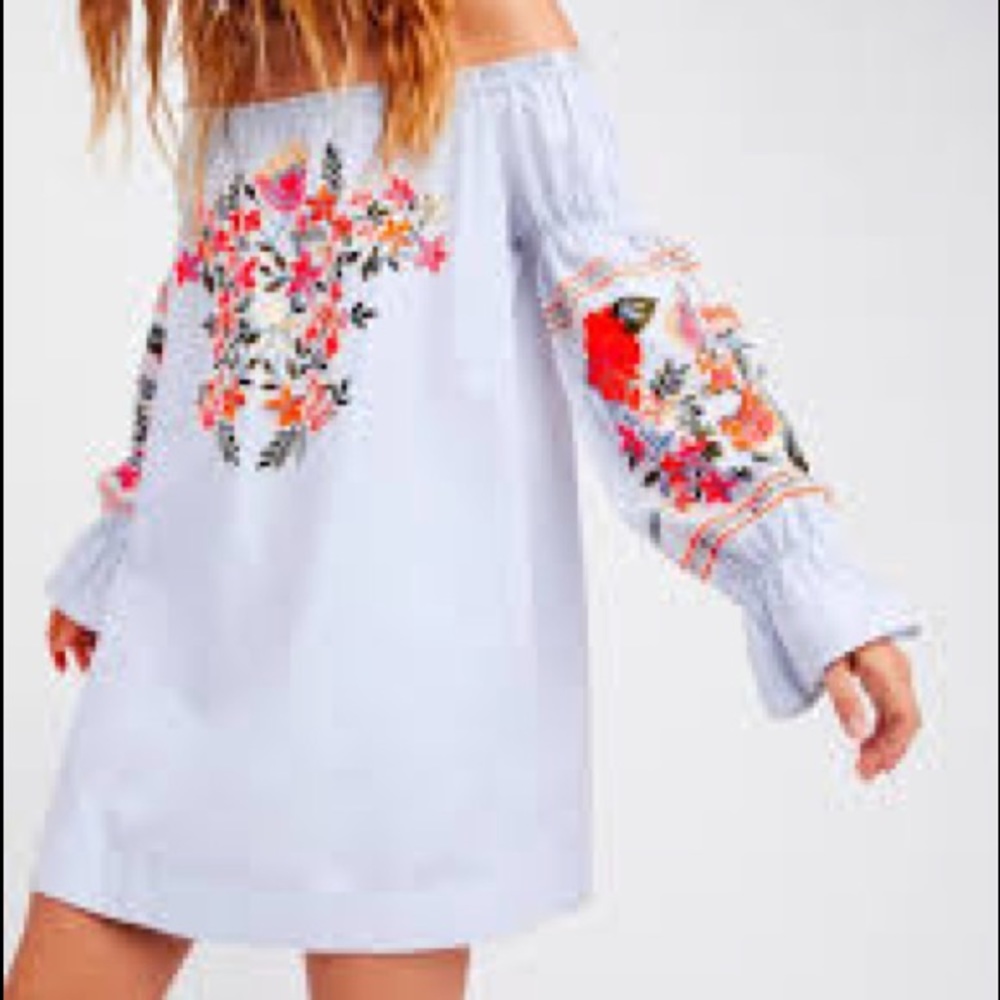 FP Fleur Du Jour Embroidered Light Blue Dress